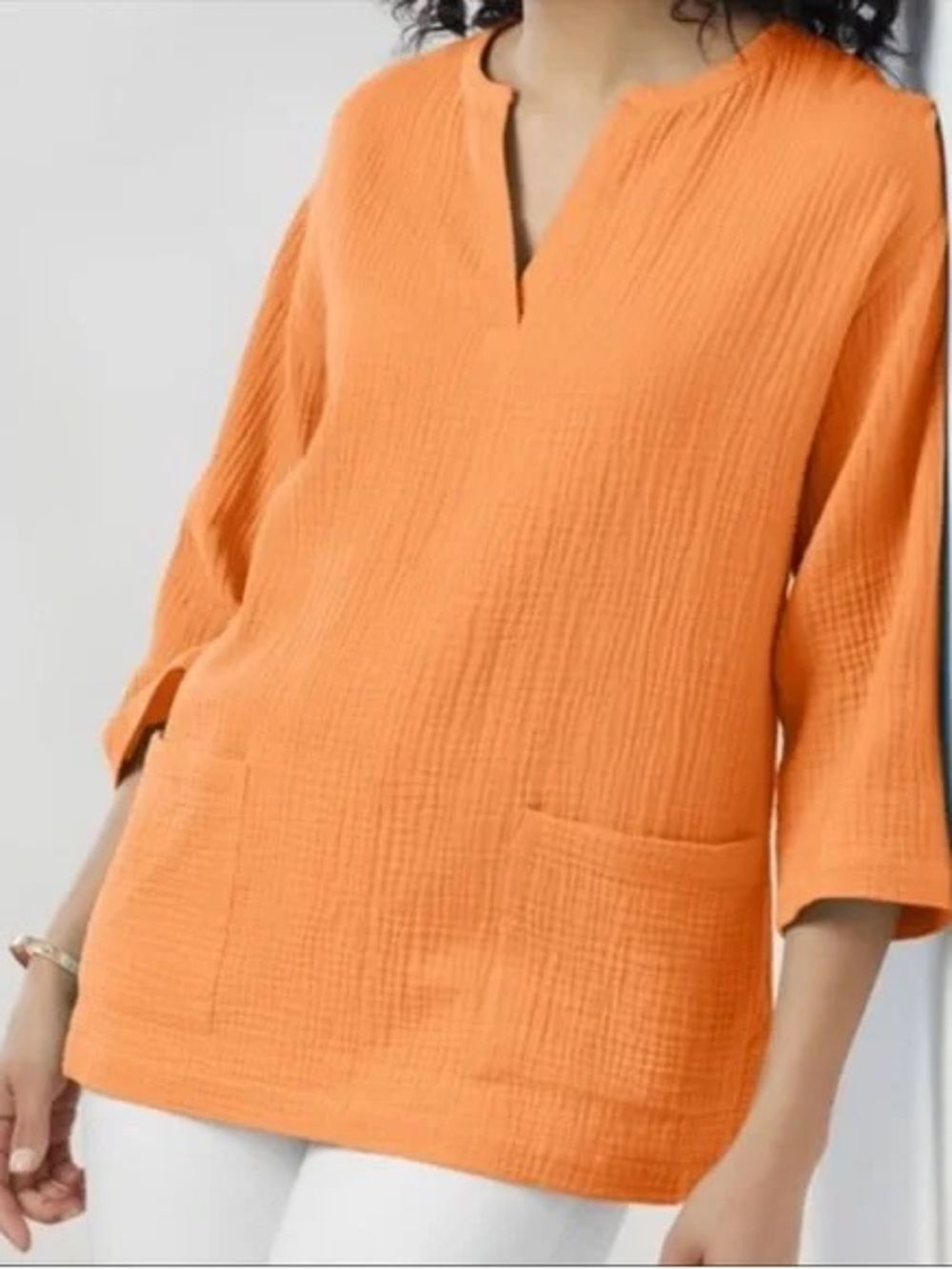 Soft Surroundings Araza Gauze Shirt Relaxed Orange 100% Cotton Tunic Size Small